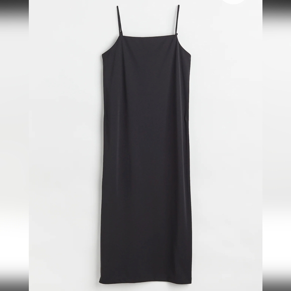 H&M Black Jersey Sleeveless Slip Midi Dress with Side Slit - Picture 1 of 9